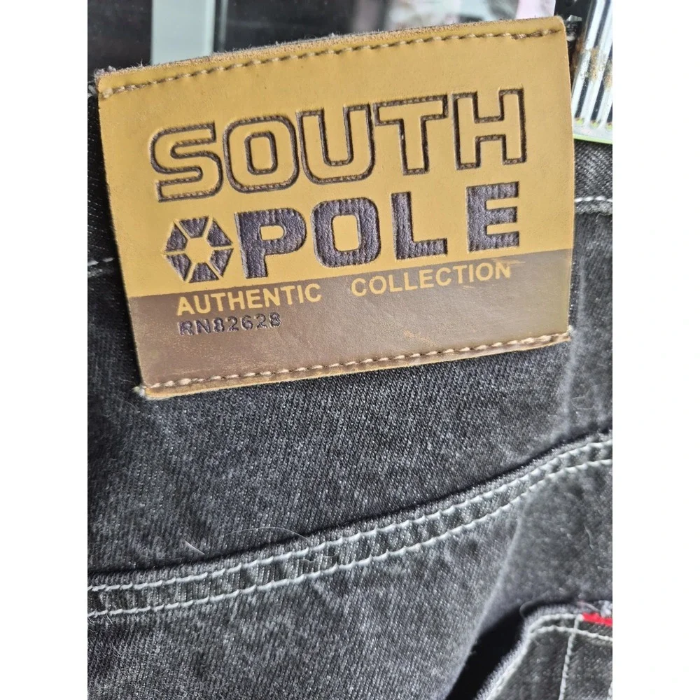 VTG Southpole Authentic Collection Baggy Jeans Mens 38 Black Contrast Stitch Y2K